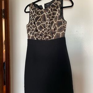 Tahari Black and Cream Sheath Midi Dress